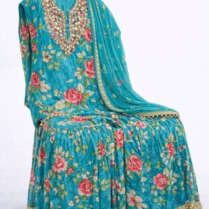 Women’s Sahara Suit Elegant Ethnic Outfit, Party Wear, Indian size 42 ( US-L)